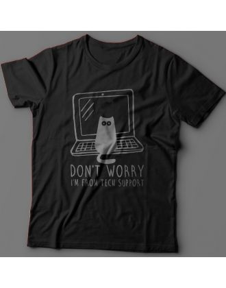 Прикольная футболка с надписью "Don't worry, I'm from tech support" ("Не переживай, я из тех поддержки")